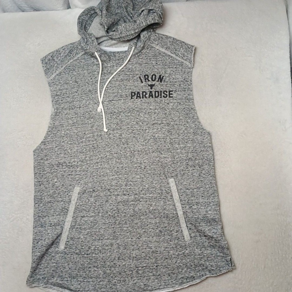 Under Armour Hoodie Mens L Gray Pullover Sleeveless Project Rock Terry 1361742